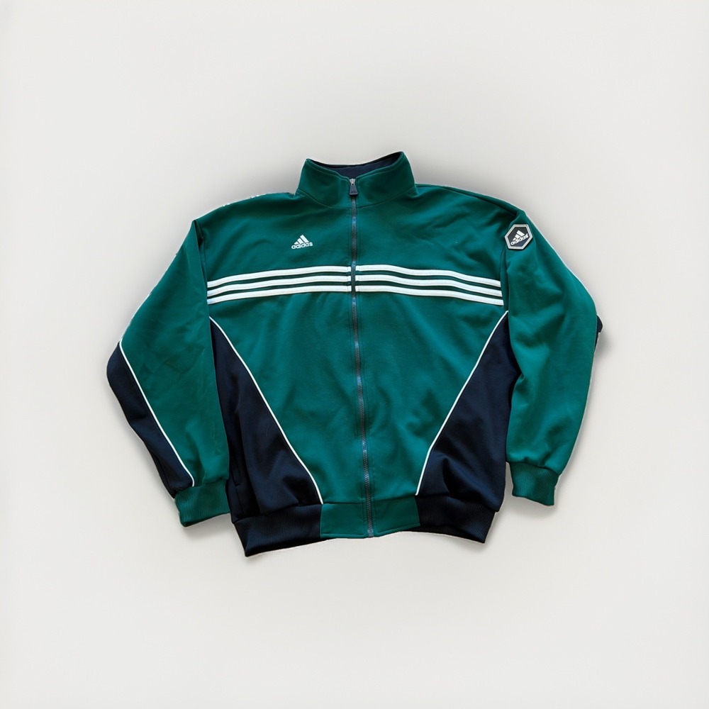 Vintage Adidas Track Jacket Mens L Green Fleece Soccer 90s Y2k